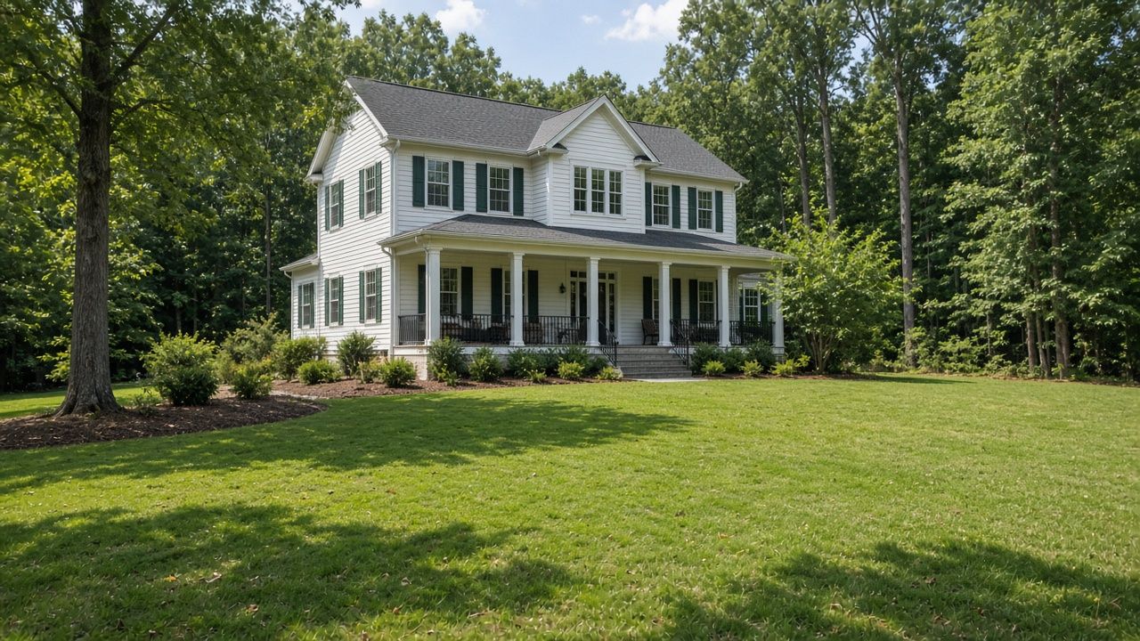 White colonial home on a wooded lot in Mechanicsville, Maryland