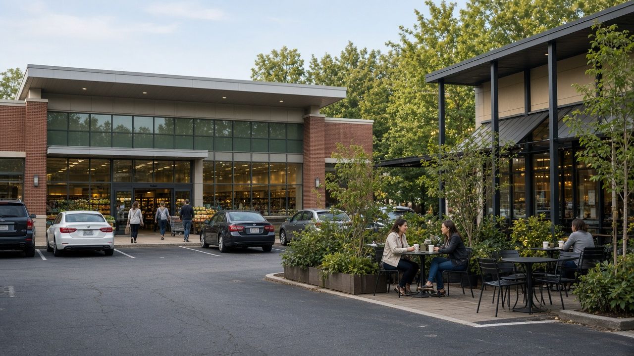Shopping center with an outdoor cafe in Dunkirk, Maryland