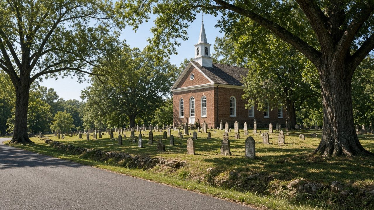 Historic brick parish church and graveyard on a country road near Newburg, Maryland