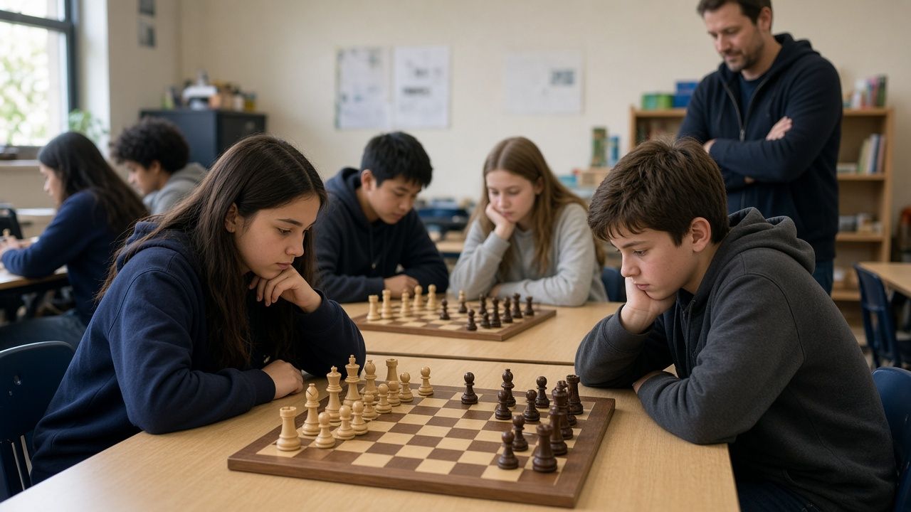 Students playing chess at a school club in Charles County, Maryland