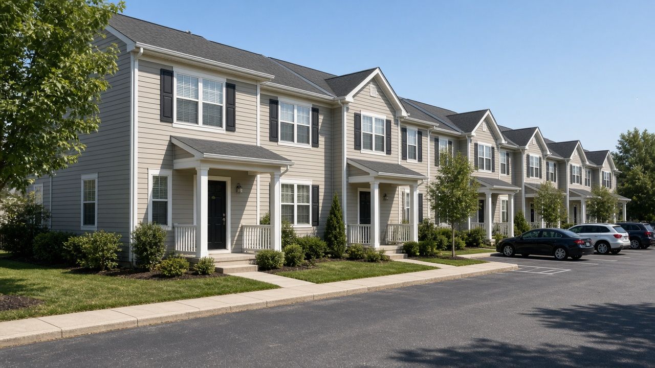 Row of townhomes on a neighborhood street in Lexington Park, Maryland