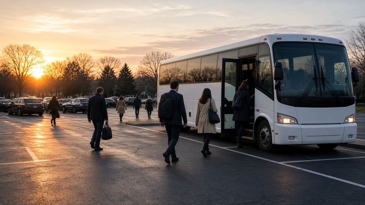 Commuter bus boarding passengers in Waldorf, Maryland