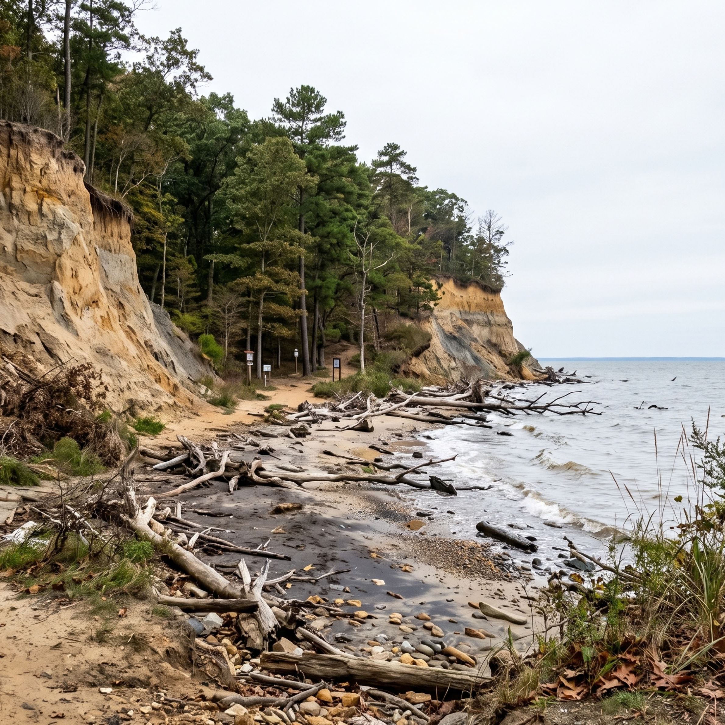hesapeake Bay shoreline at Calvert Cliffs State Park.