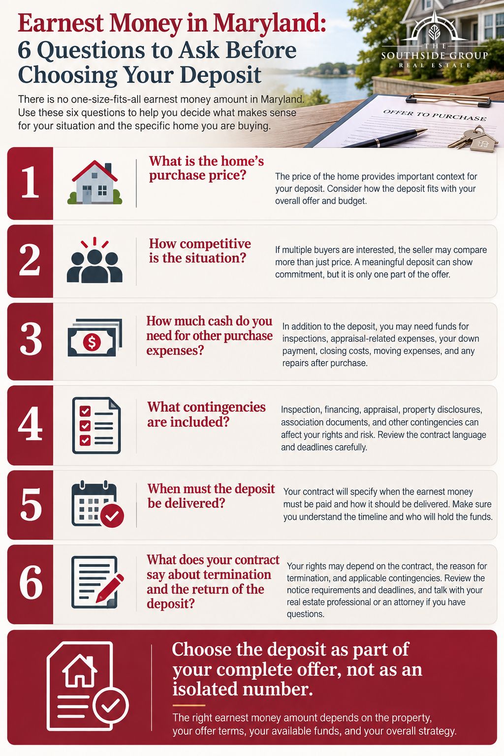 Six questions Maryland home buyers should consider when deciding how much earnest money to offer.