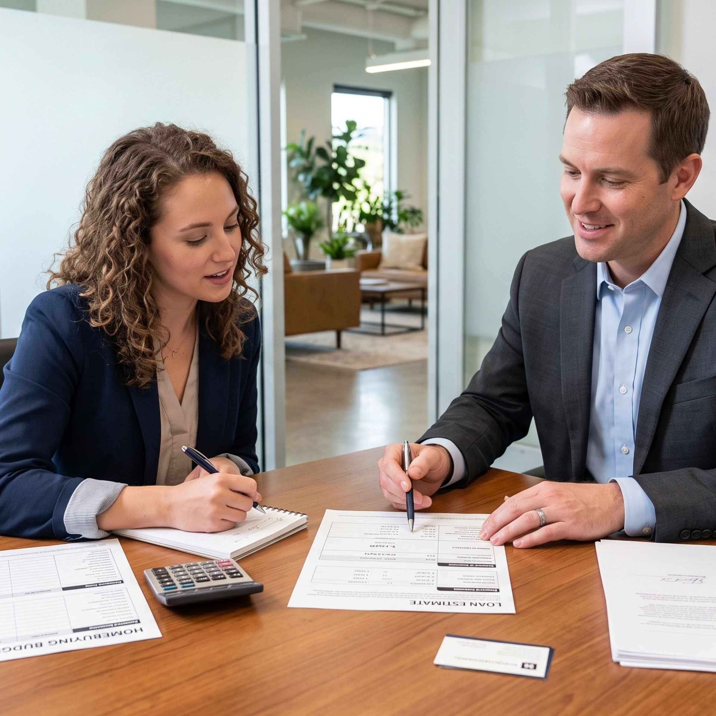 Homebuyer reviewing estimated mortgage and closing expenses.
