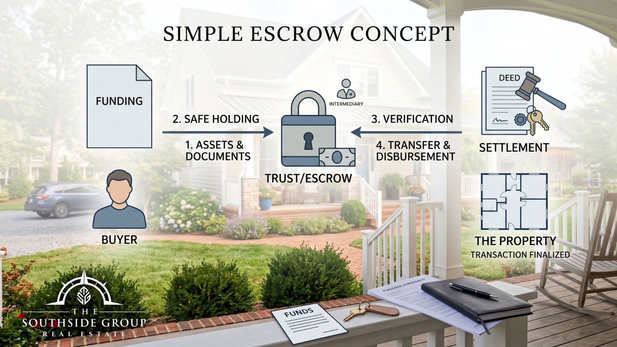 Illustration of an earnest money deposit being held during a home purchase