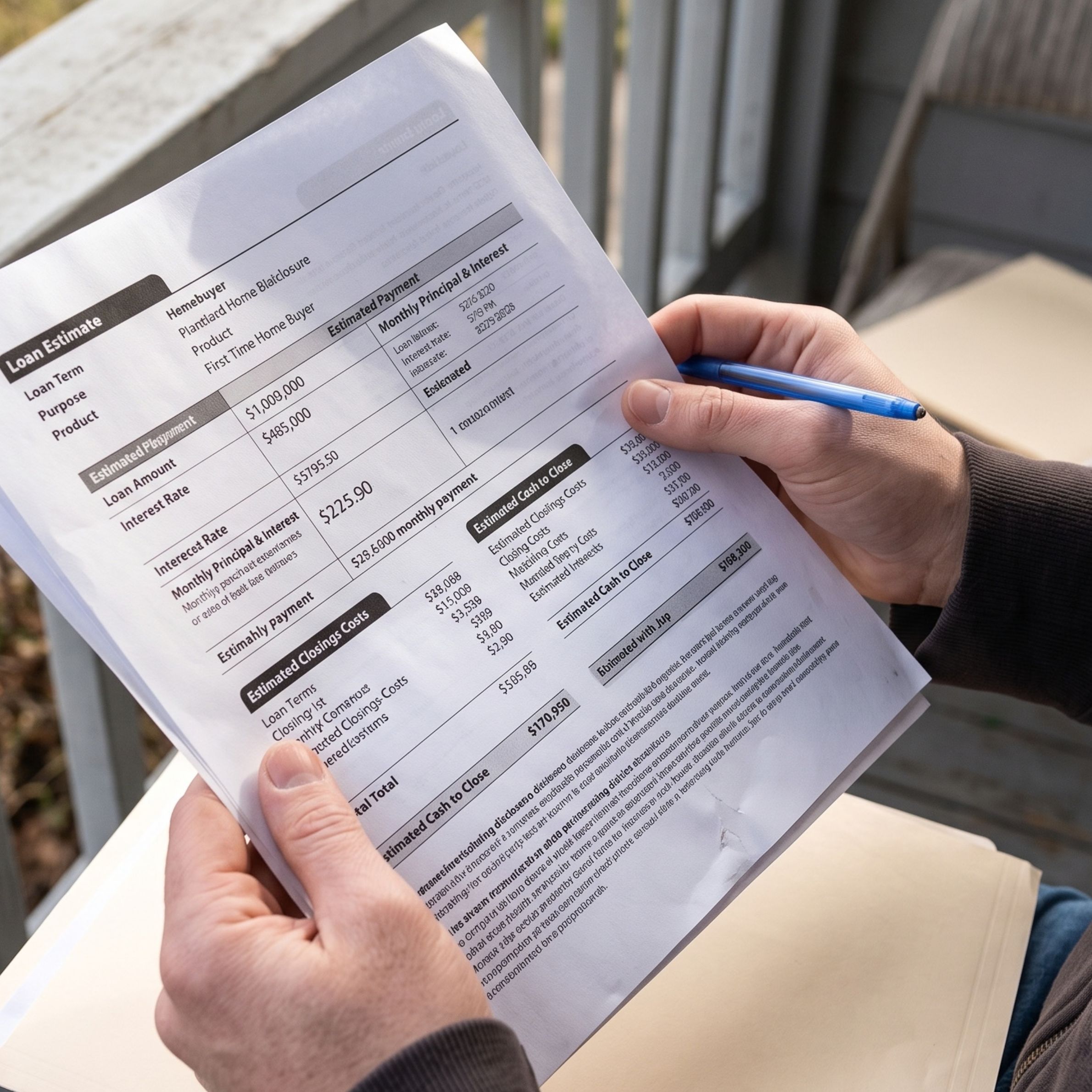 Homebuyer reviewing mortgage and down payment information