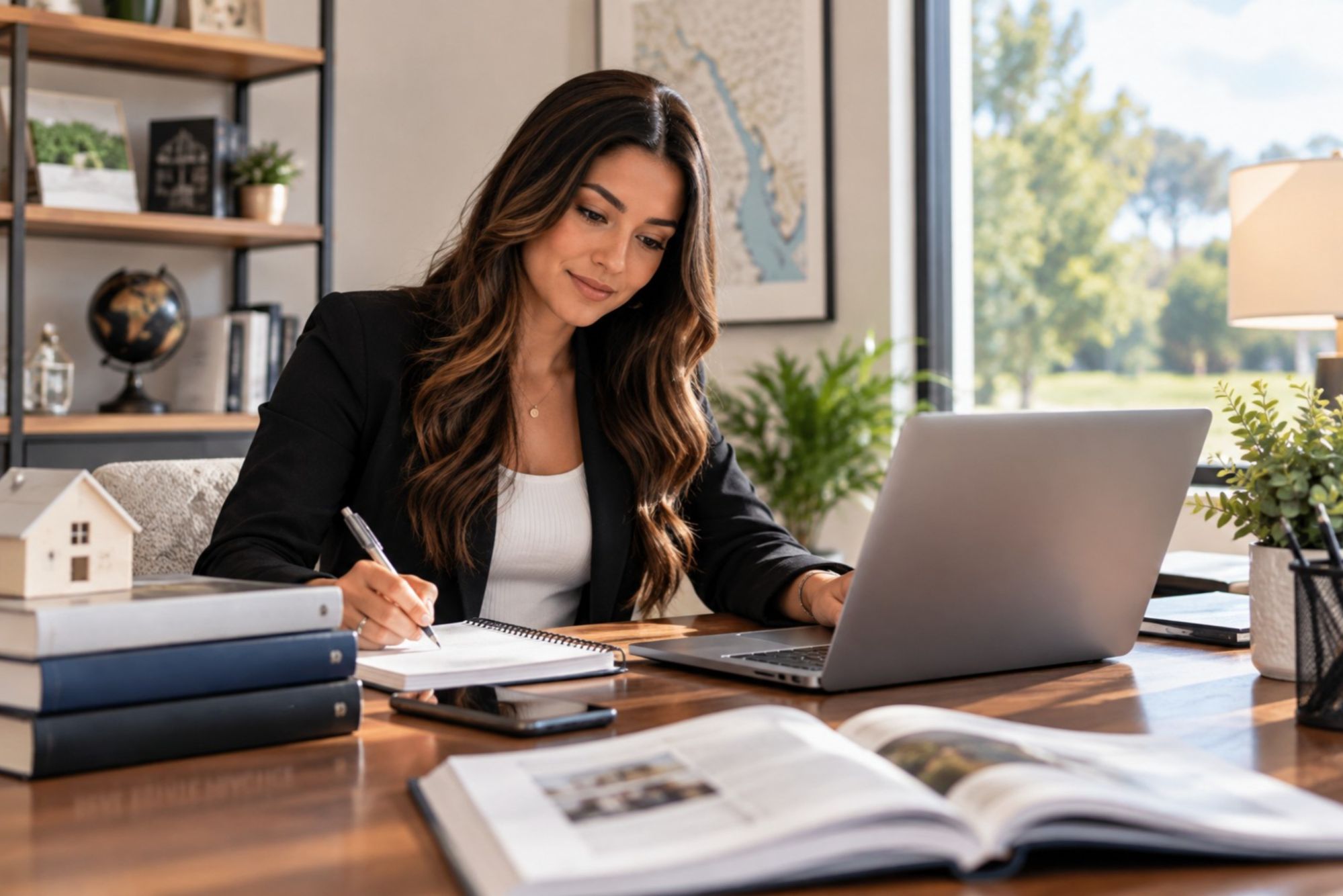 Future real estate agent completing online licensing courses on a laptop