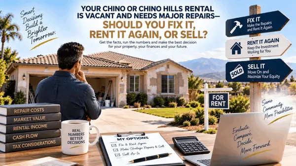 feature image of Your Chino or Chino Hills Rental Is Vacant and Needs Major Repairs—Should You Fix It, Rent It Again, or Sell?