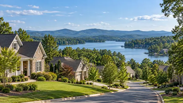Sunlit Lakeside Suburban Panorama