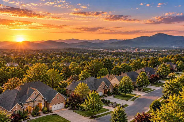 Golden Hour Suburban Valley Panorama