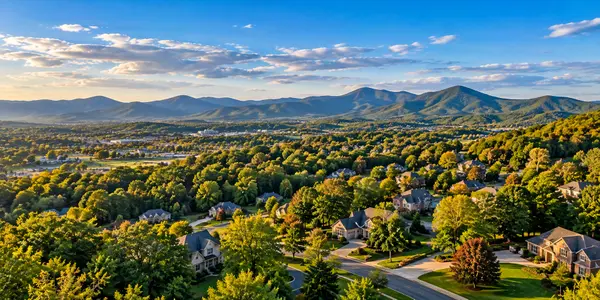 Golden-Hour Suburban Valley Panorama