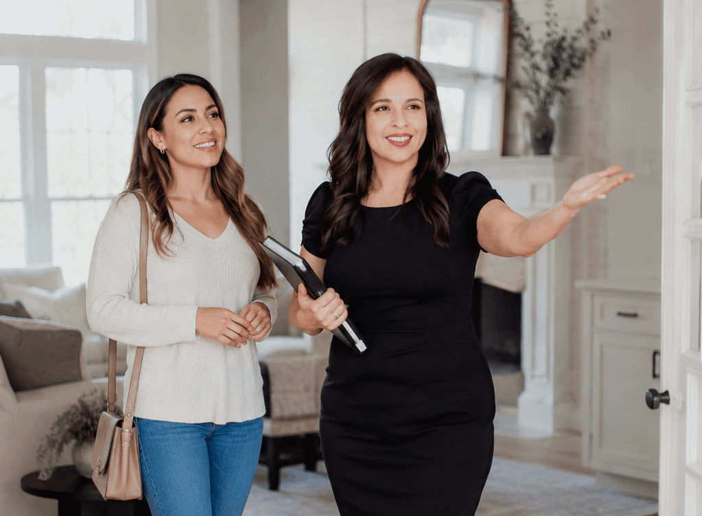 Delilah Ware walking through a North Houston home with sellers and evaluating the property before listing