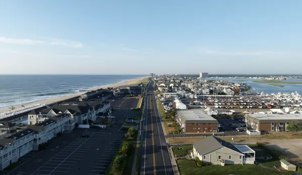 Aerial view of a New Jersey shore town along the Monmouth County coast
