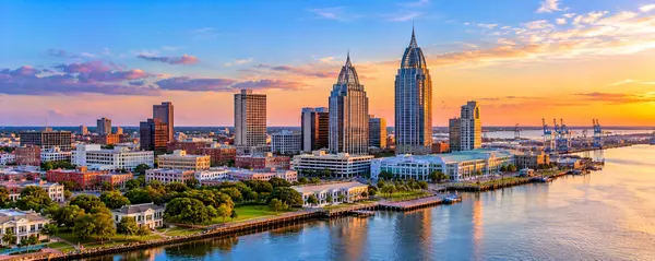 Sunset Waterfront Skyline and Spires