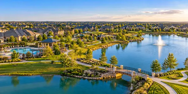 Golden-Hour Suburban Lake Community