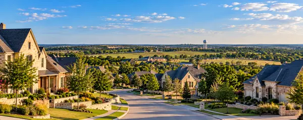 Golden-Hour Texas Suburban Panorama