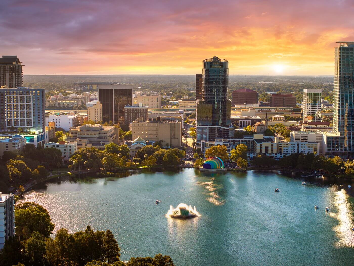 Downtown Orlando skyline over Lake Eola