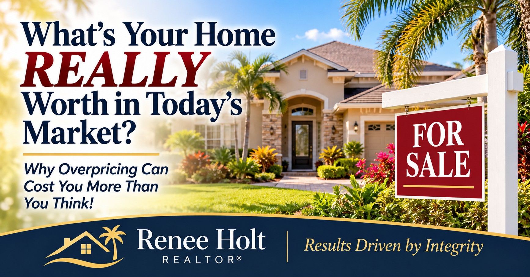Central Florida home with For Sale sign. What's Your Home Really Worth in Today's Market? Real estate advice from Renee Holt, REALTOR®.