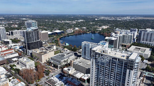 Downtown Orlando skyline over Lake Eola