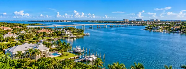 Tropical Waterfront Panorama with Marina Homes