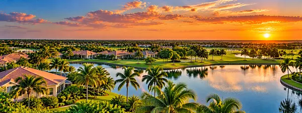 Tropical Waterfront Community at Sunset