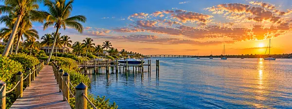 Golden-Hour Tropical Marina Sunset