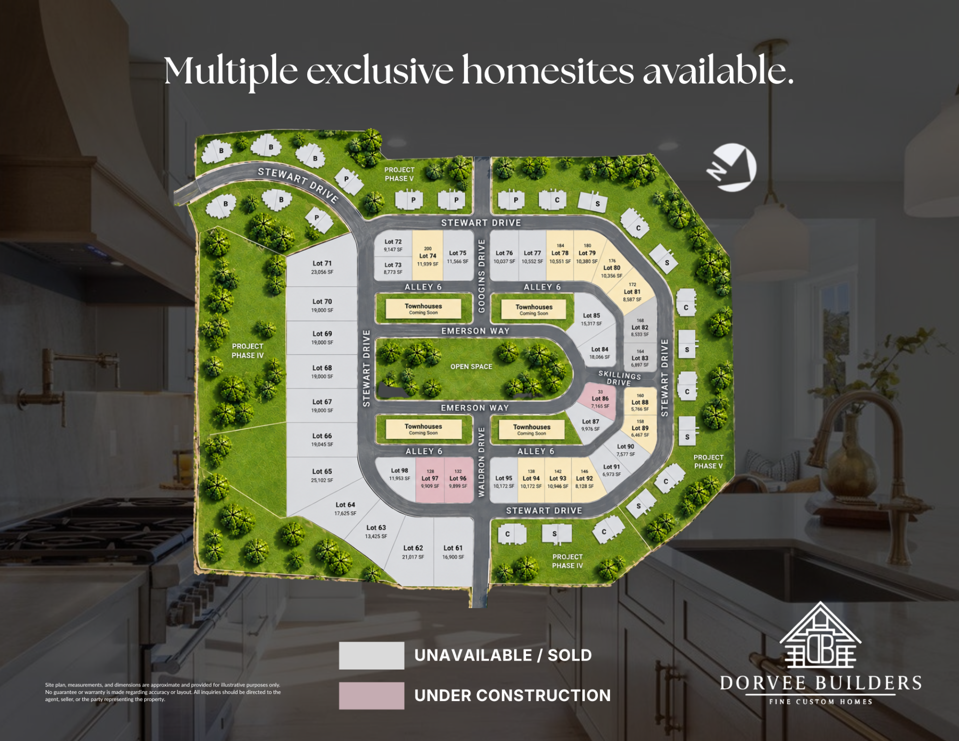 Dorvee Builders site plan showing available homesites at Dunstan Crossing in Scarborough, Maine