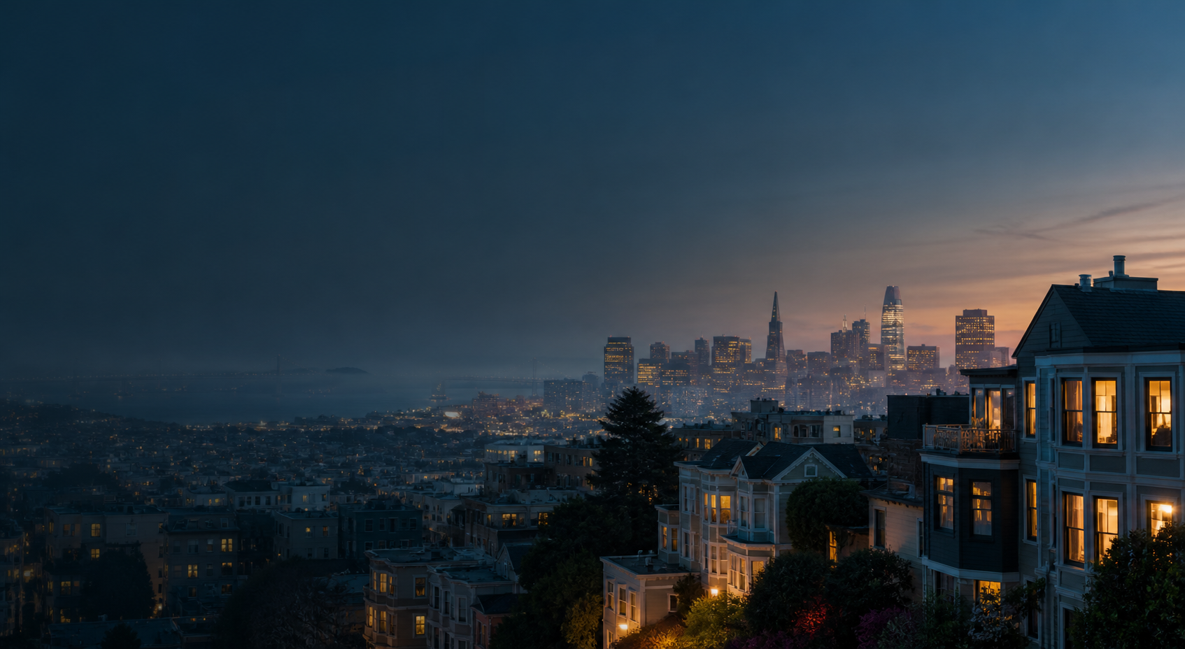 San Francisco rooftops and skyline at dusk