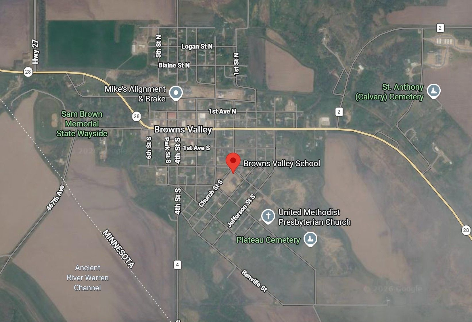 Browns Valley town aerial