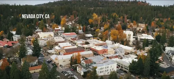 Aerial Nevada City in autumn colors