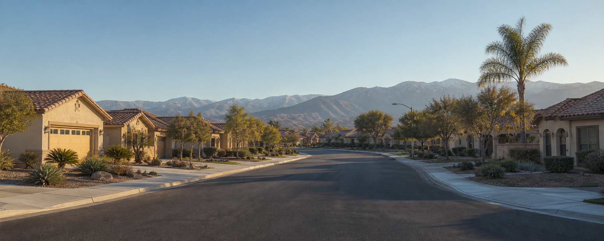 Inland Empire suburban neighborhood with mountain view