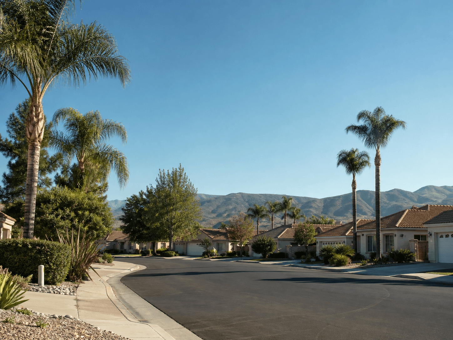 Valley neighborhood street in Rialto, California