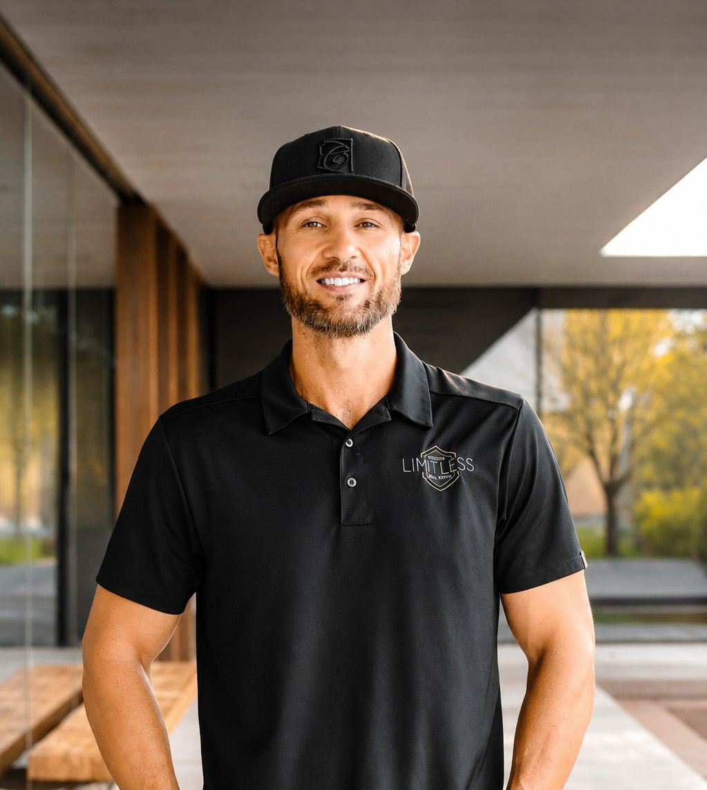 A smiling man wearing a black cap and black polo shirt standing outdoors near a modern glass-fronted building, portrait photo in a roughly 357 by 373 aspect ratio.