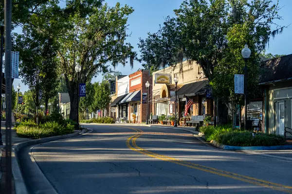 Main Street storefronts in downtown Alachua, FL