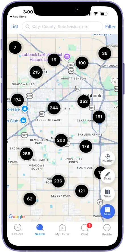 Lubbock home search app map view