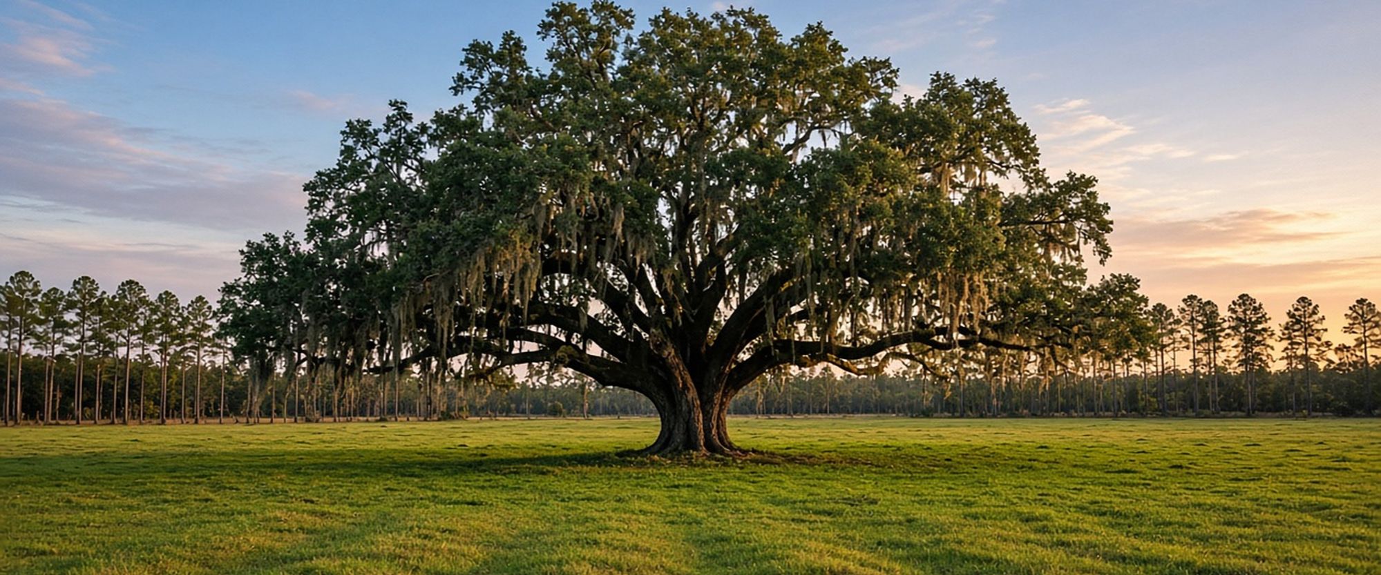 Live oak in an open pasture near Bronson, Florida