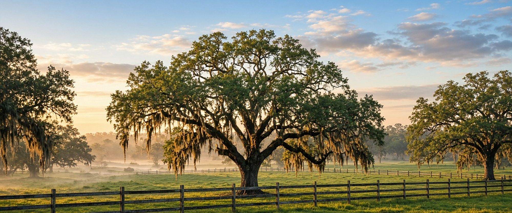 Live oak pasture with Spanish moss in Archer, Florida