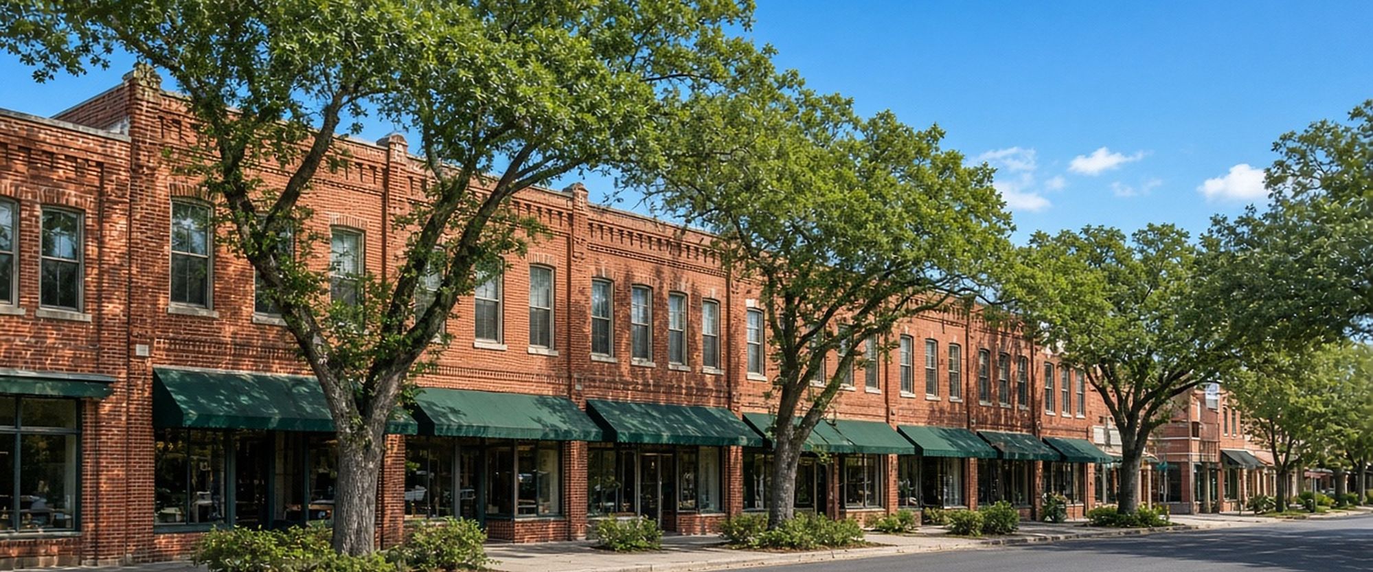 Historic brick storefronts in downtown Starke, Florida