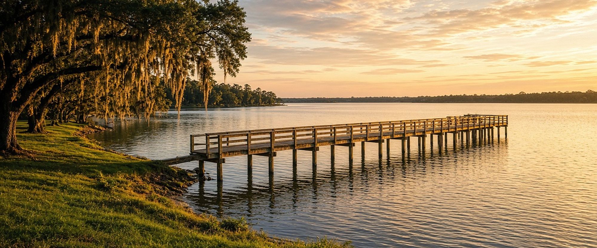 Fishing pier on Lake Crescent in Crescent City, Florida