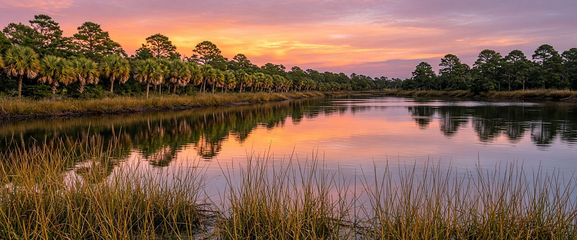 Marsh and river at sunset near Inglis, Florida