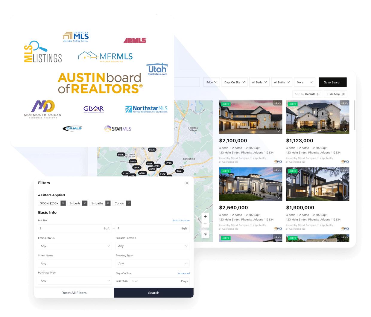 Live MLS listings and IDX property search with map embedded in a WordPress page