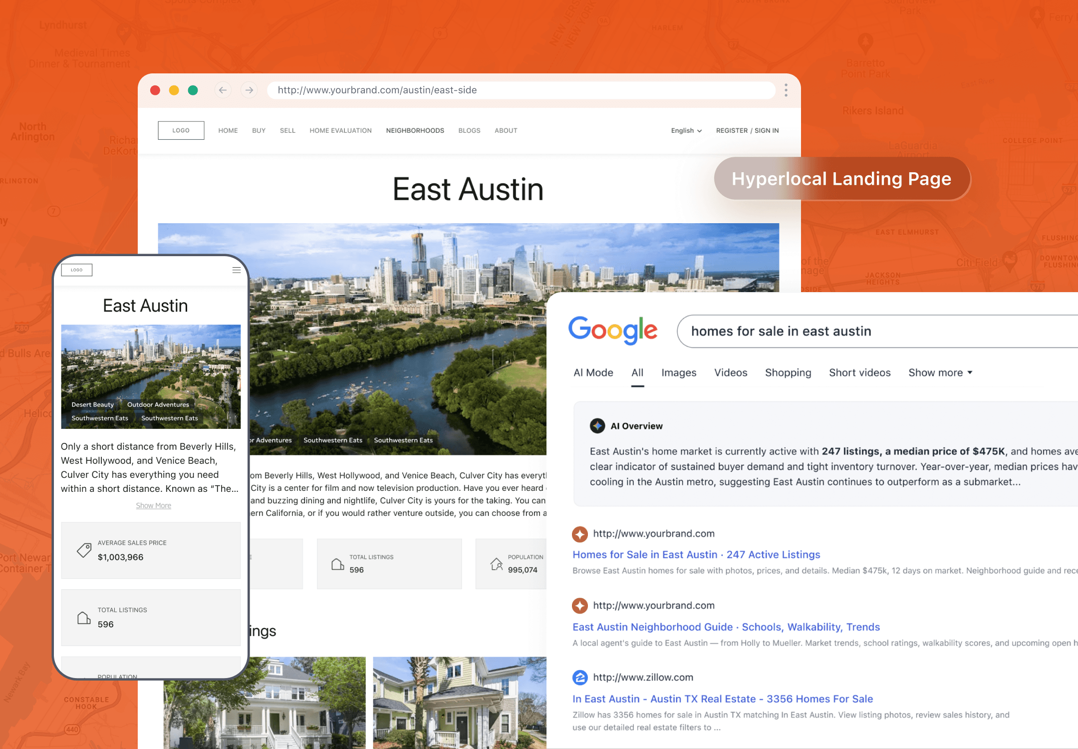 Hyperlocal landing page mockup