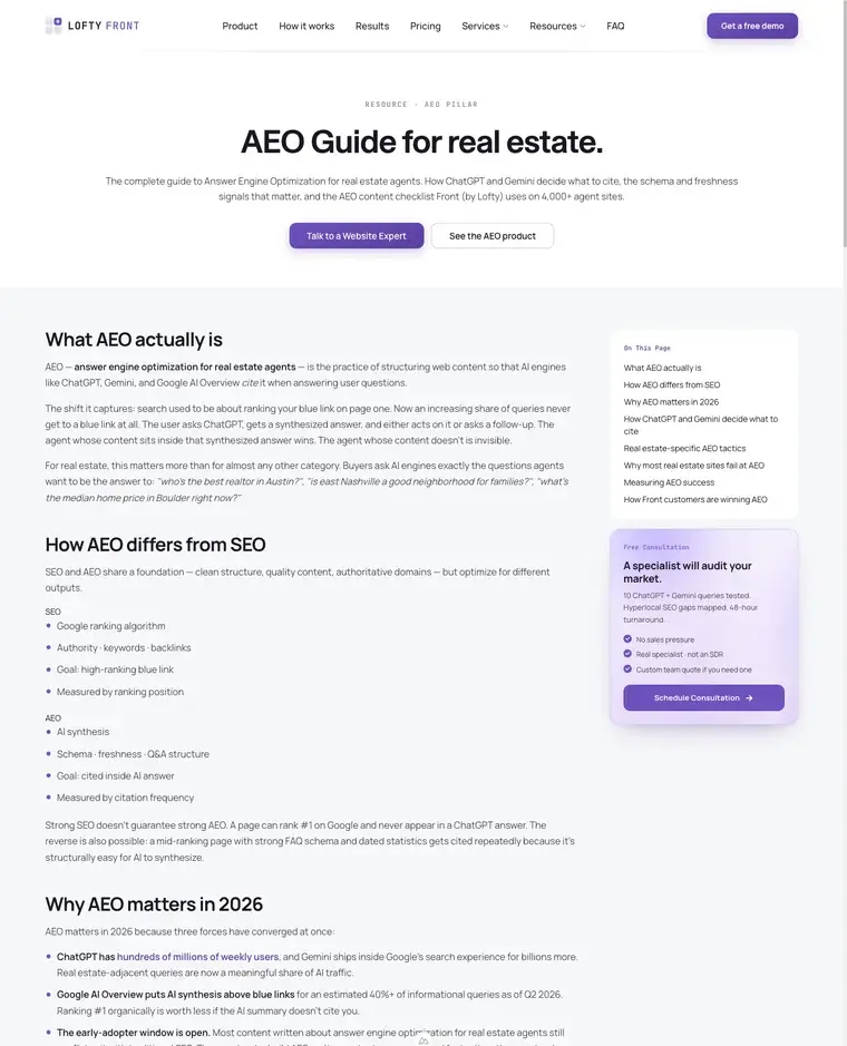 AEO guide for real estate — Lofty Front