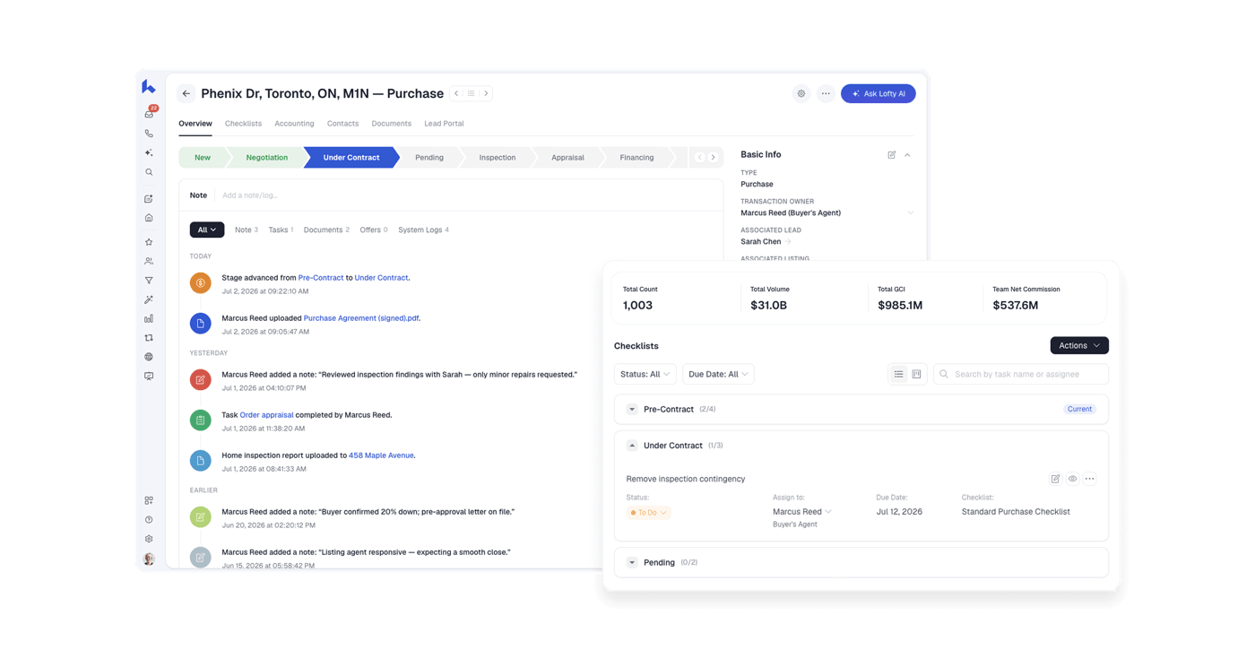 Lofty transaction management dashboard
