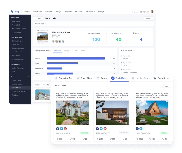 Post engagement report tying social activity to leads