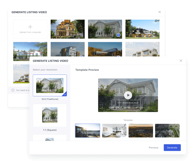 Generate Listing Video template picker in Social Studio