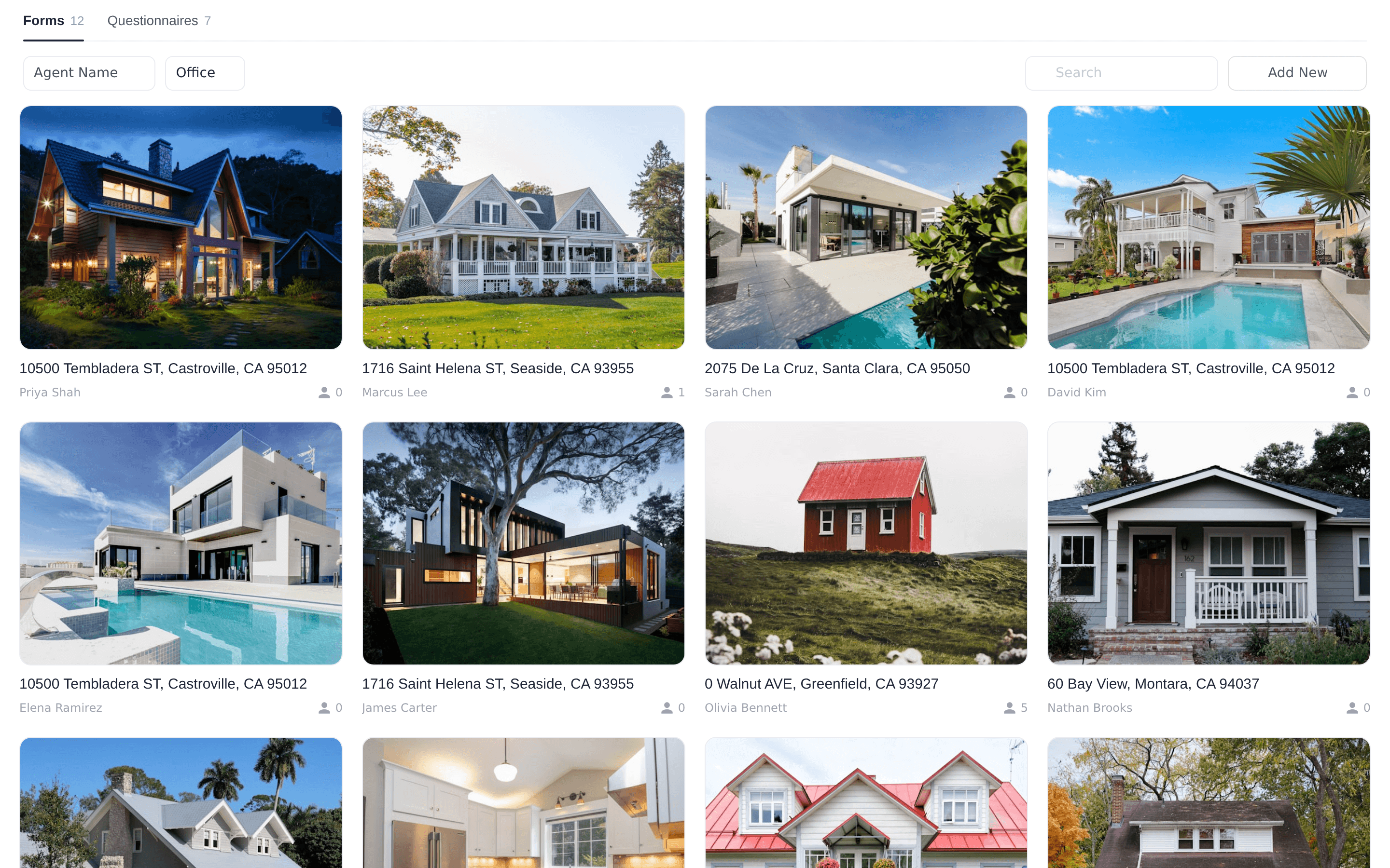 Lofty open house forms gallery — one branded sign-in form per listing
