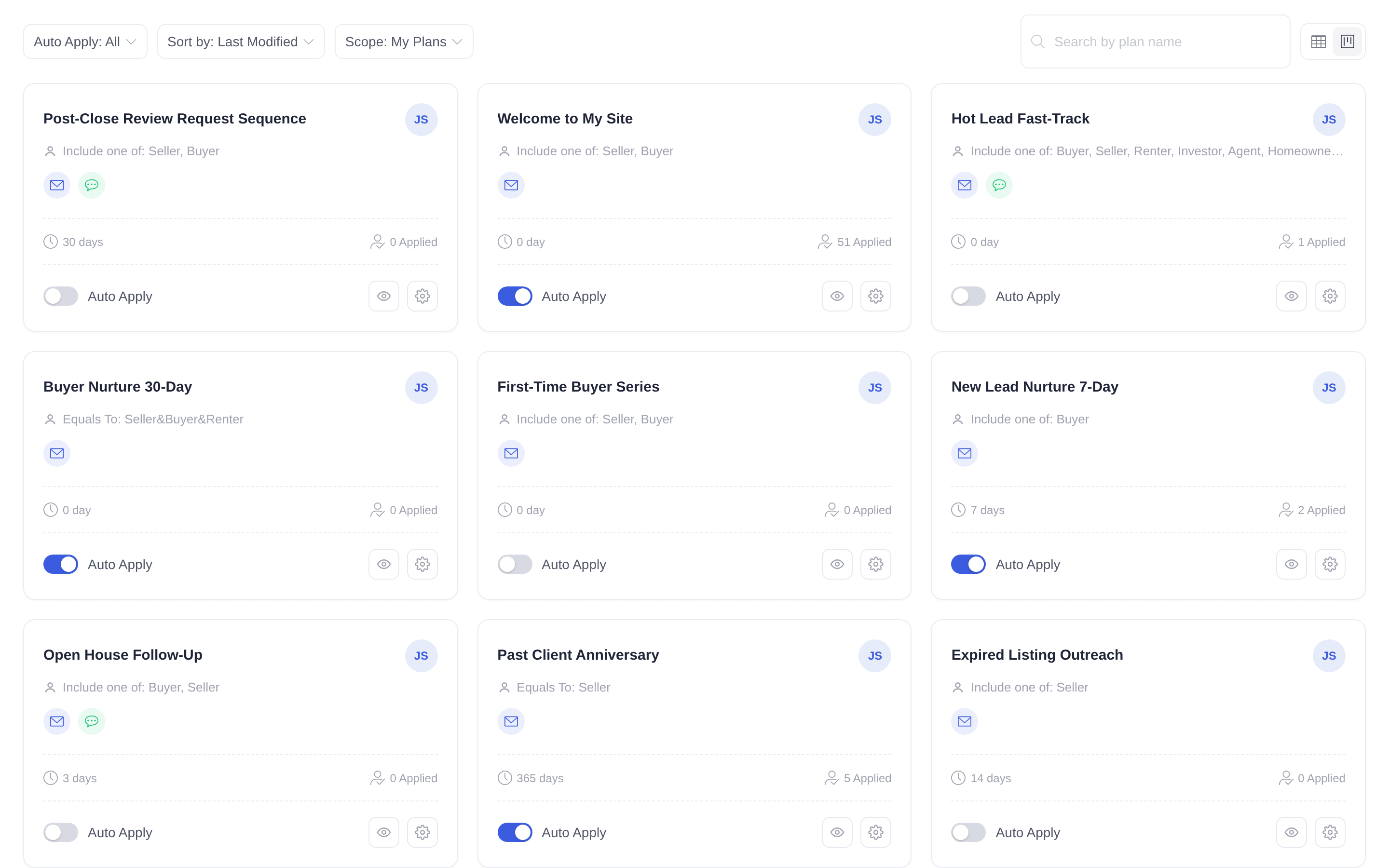 Smart Plans with audience rules, auto-apply triggers, and applied lead counts