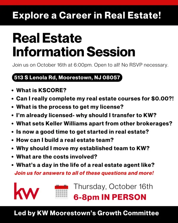 🚨 We’re just 2 days away! 🎯
Join us for Career Night at Keller Williams Moorestown — Thursday, Oct 16 @ 6PM! 🚀
Explore opportunities for growth, training, and leadership in a culture that feels like family. Don’t miss your chance to see why KW Moorestown stands out!
👉 Let’s Connect: https://linktr.ee/LennyGinchereauGroup
#LennyGinchereauGroup #LennyTheLister